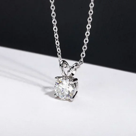 Certified 1ct. t.w. Moissanite Diamond Solitaire 4 Prone Pendant Necklace NEW - Picture 7 of 13